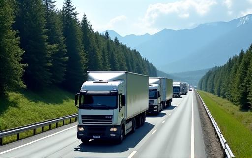 Lastwagenflotte auf einer österreichischen Autobahn